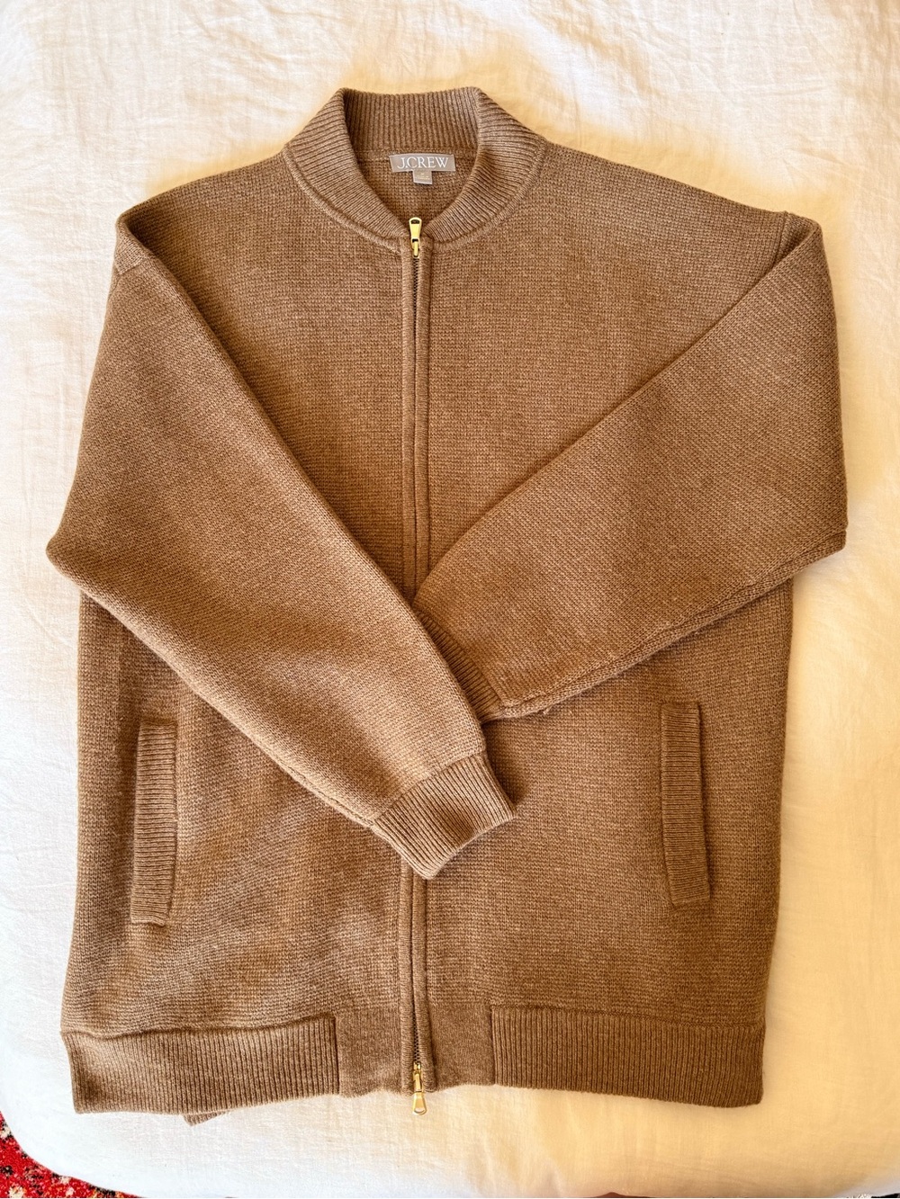 J. Crew Zip-Front Knit Jacket in Camel - Picture 2 of 5